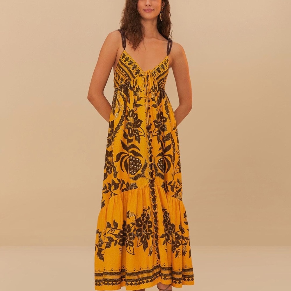 Farm Rio Floral Yellow Maxi Dress